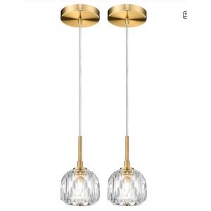 2 Pack AUTELO Gold Crystal Pendant Lights Kitchen Island Mini‎ Fixtures Brushed